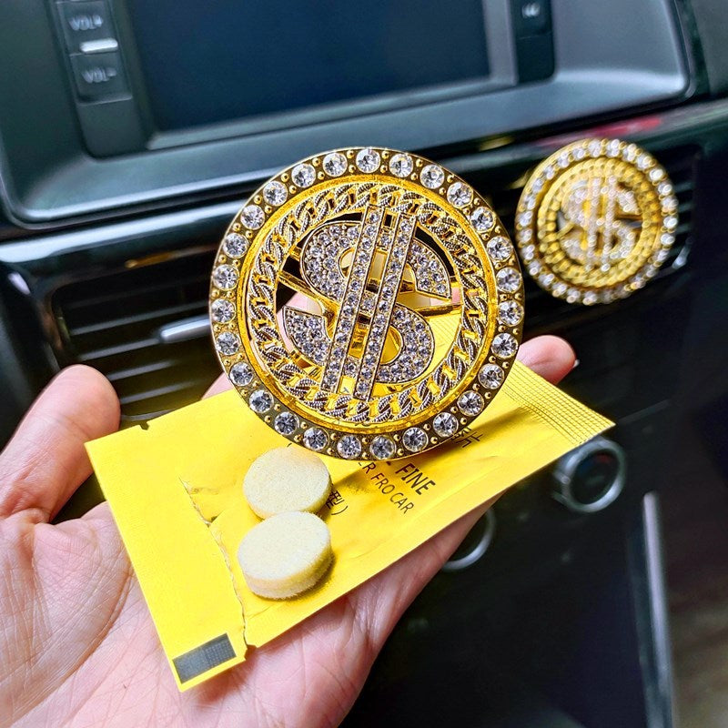 Luxury Diamond Gold Coin Car Air Freshener Perfume Clip Creative Rotatable Dollars Gold Car Air Vent Clip Accessories Lnterior