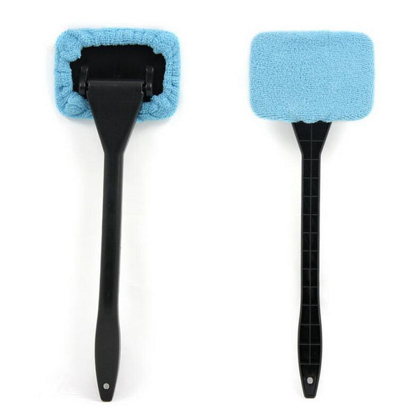 microfiber car window cleaner with brush long handle car washer, windshield wiper, glass cleaning brush washable cloth fabric practice tool