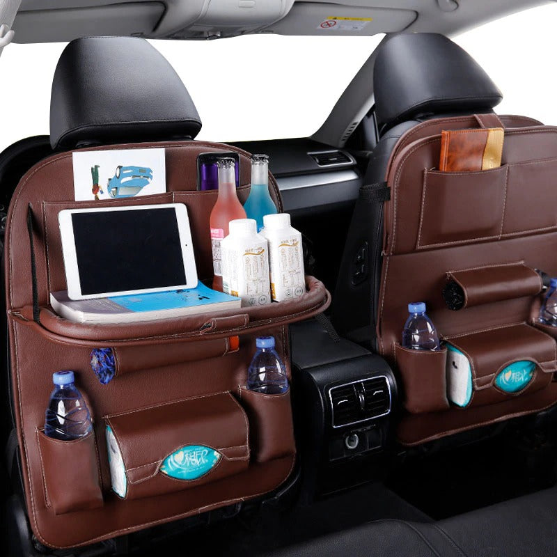 Car Seat Back  Pu Leather Pad Bag Car Storage Organizer Foldable Table Tray Travel Storage Bag Auto Accessories